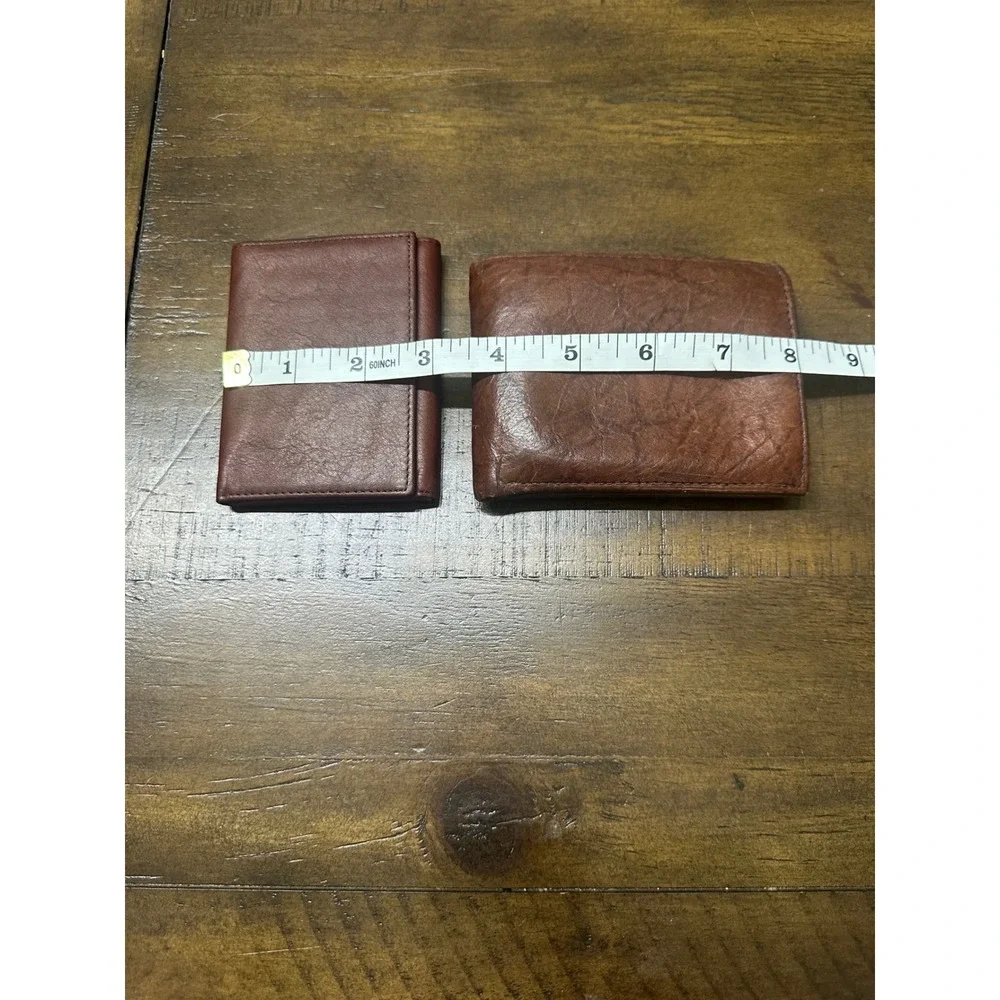 Mens Vintage Brown Genuine‎ Leather Wallet Lot Bifold Trifold Set Zipper Pocket